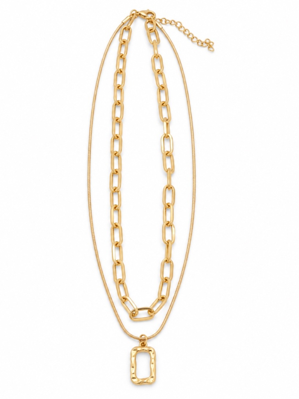 Gold-Tone Layered Paperclip and Pendant Necklace
